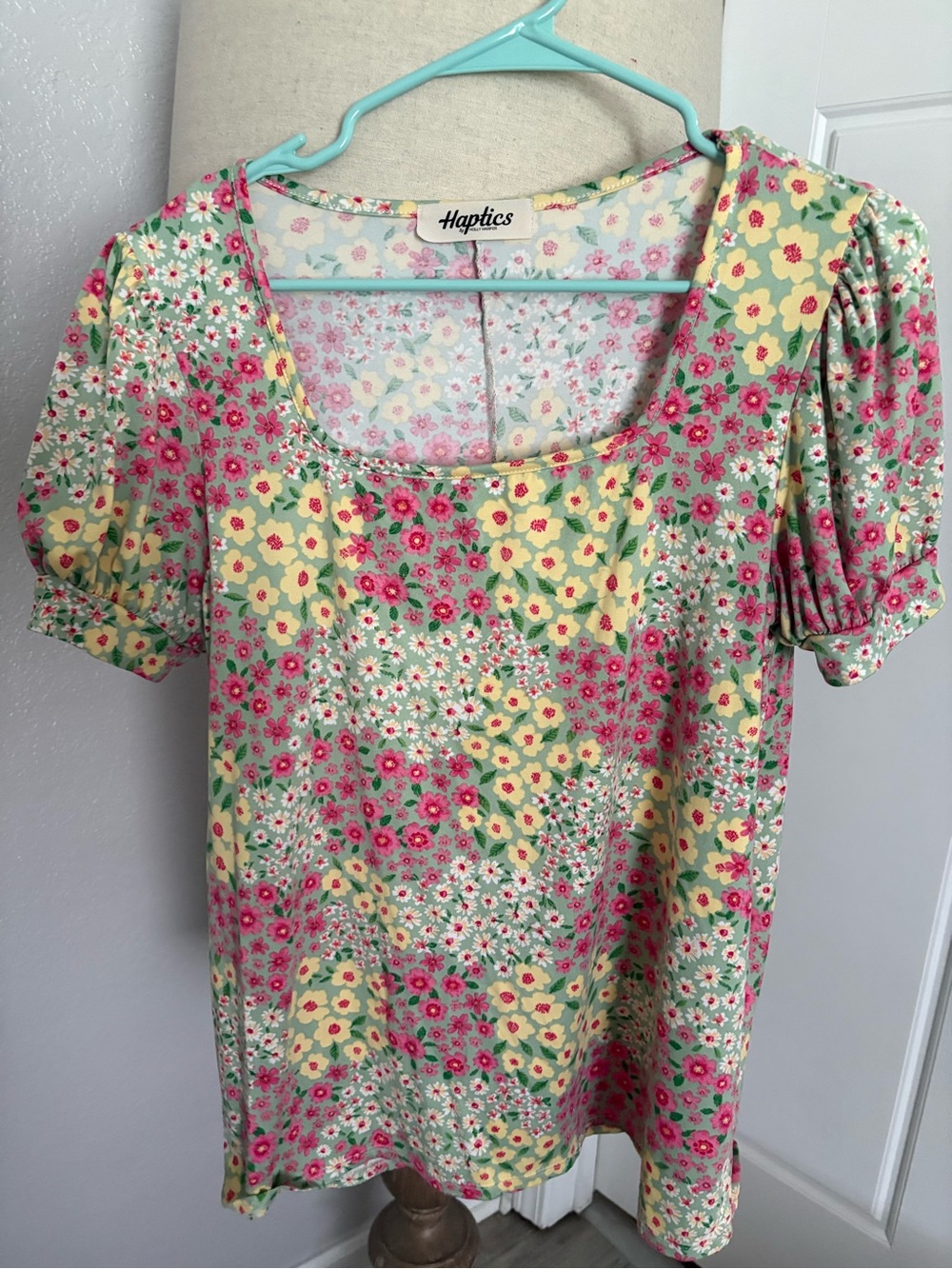 Haptics Pink & Yellow Floral Scoop Neck Blouse
